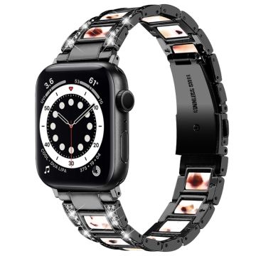 Apple Watch (41mm) modernt klockarmband med strassdekor - Svart / Nougat Mönster