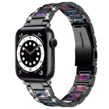 Apple Watch (41mm) modernt klockarmband med strassdekor - Svart / Lila Grön Mix