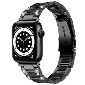 Apple Watch (41mm) modernt klockarmband med strassdekor - Svart