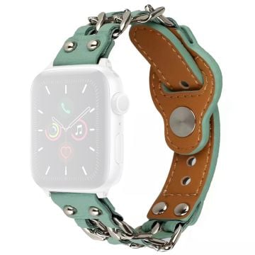 Apple Watch (41mm) Klockarmband i koskinnläder med metallkedja - Ljusgrön