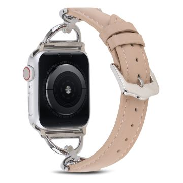 Apple Watch (41 mm) klockarmband i äkta läder med D-ring - Khaki / Silver