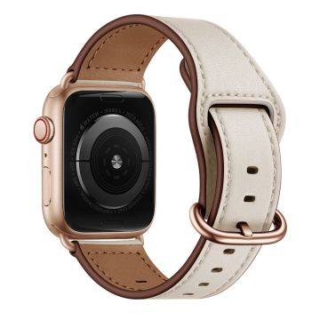 Apple Watch (41 mm) klockarmband i äkta läder med textur - Beige / Beige / Roséguld