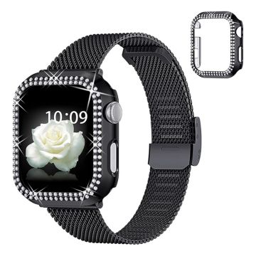 Apple Watch Series 8 (41 mm) klockarmband och fodral med strassdekor - Svart