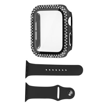 Apple Watch Series 8 (41mm) strassdekorerat fodral med härdat glas och klockarmband - Svart