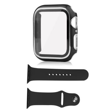 Apple Watch Series 8 (41mm) skal och silikonskal med härdat glas - Svart / Silver