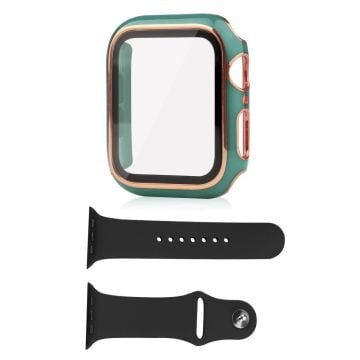 Apple Watch Series 8 (41mm) skal och silikonskal med härdat glas - Svartaktig Grön / Guld