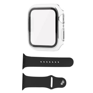 Apple Watch Series 8 (41mm) skal och silikonskal med härdat glas - Vit / Silver