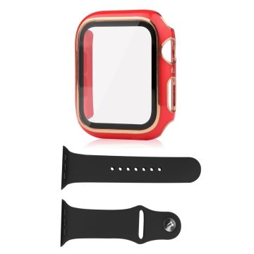 Apple Watch Series 8 (41mm) skal och silikonskal med härdat glas - Röd / Guld