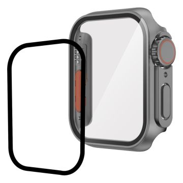 Apple Watch Series 8 (41mm) / 7 (41mm) cover with tempered glass screen protector - Silver Grey / Orange