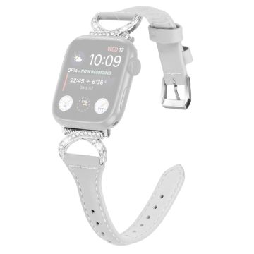 Apple Watch Series 8 (41mm) Armband i äkta läder med strassspänne i silver - Grå