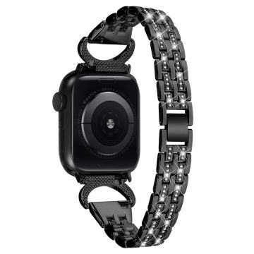 Apple Watch Series 8 (41mm) strassarmband med 5 pärlor i metall - Svart