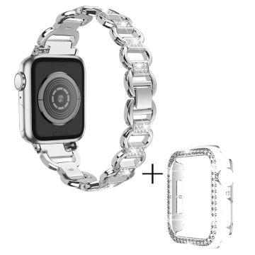 Apple Watch Series 8 (41mm) strassdekorerat aluminiumarmband med fodral - Silver