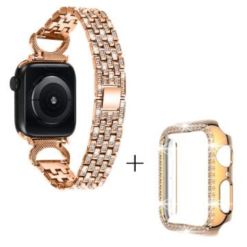 Apple Watch Series 8 (41mm) strassdekorerat metallarmband med 5 pärlor och fodral - Roséguld