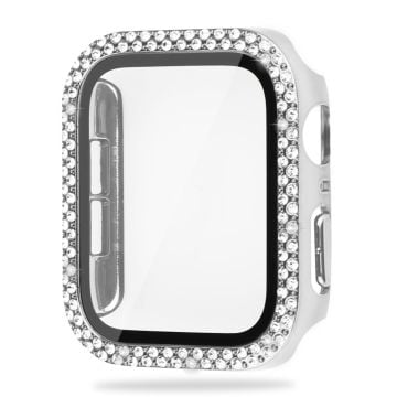 Apple Watch SE 2022 (44mm) rhinestone décor cover with tempered glass - Silver