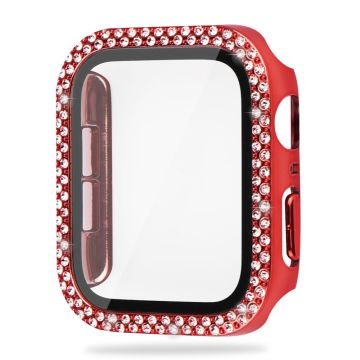 Apple Watch SE 2022 (44mm) rhinestone décor cover with tempered glass - Red