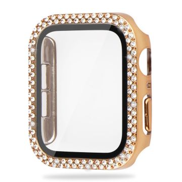 Apple Watch SE 2022 (44mm) rhinestone décor cover with tempered glass - Gold