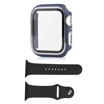 Apple Watch SE 2022 (44mm) skal och silikonskal med härdat glas - Blå / Silver