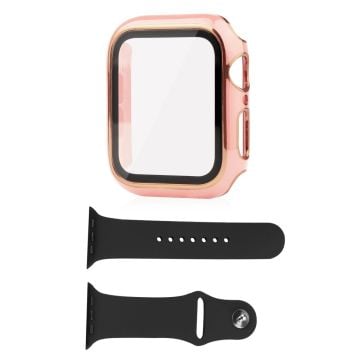 Apple Watch SE 2022 (44mm) skal och silikonskal med härdat glas - Rosa / Guld