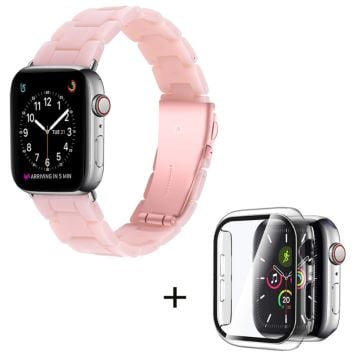 Apple Watch SE 2022 (44mm) klockarmband med 3 pärlor i resin och genomskinligt hölje - Rosa