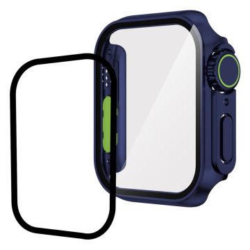 Apple Watch SE 2022 (44mm) / SE 44mm / 6 / 5 / 4 cover with tempered glass screen protector - Dark Blue / Fluorescent Green