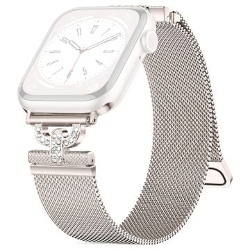 Apple Watch Series 9 45 mm / Ultra 2 strass S-formad milanese armband i rostfritt stål - Stjärnljus Färg