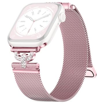 Apple Watch Series 9 41 mm strass S-formad milanese armband i rostfritt stål - Rosa Ros