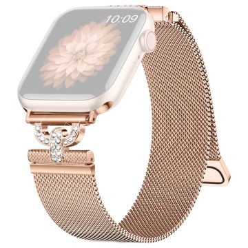 Apple Watch Series 9 41 mm strass S-formad milanese armband i rostfritt stål - Roséguld