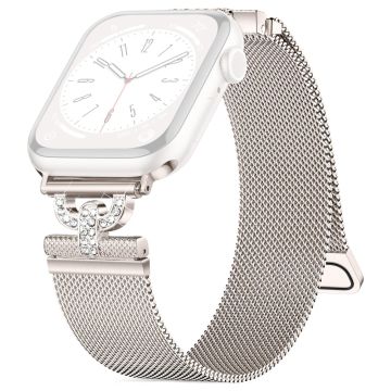 Apple Watch Series 9 41 mm strass S-formad milanese armband i rostfritt stål - Stjärnljus Färg