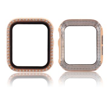 Apple Watch Series 6 / 5 44mm rhinestone décor frame with tempered glass - Rose Gold