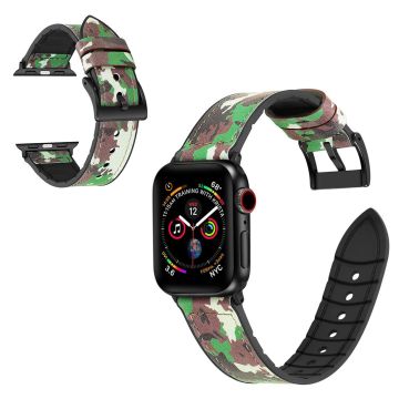 Apple Watch Series 6 / 5 44mm silicone + leather coated watch band - Camouflage Green