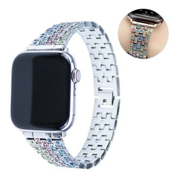 Apple Watch 44mm lyxigt klockarmband med glitter och strassdekor - Vit