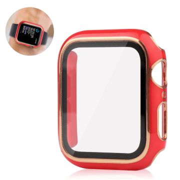 Apple Watch 44mm unique style cover + tempered glass screen protector - Red / Gold