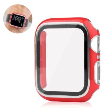 Apple Watch 44mm unique style cover + tempered glass screen protector - Red / Silver