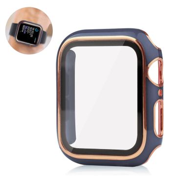 Apple Watch 44mm unique style cover + tempered glass screen protector - Blue / Gold