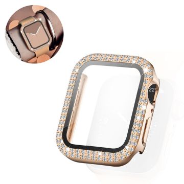 Apple Watch 44mm rhinestone décor cover + tempered glass - Rose Gold