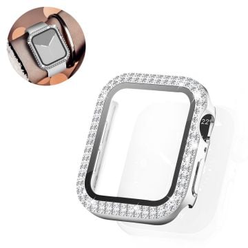 Apple Watch 44mm rhinestone décor cover + tempered glass - Silver