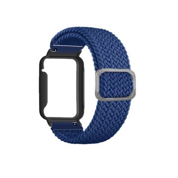 Xiaomi Mi Band 7 Pro nylon elastiskt klockarmband med skydd - Mörkblå / Svart