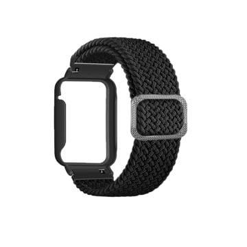 Xiaomi Mi Band 7 Pro nylon elastiskt klockarmband med skydd - Svart / Svart