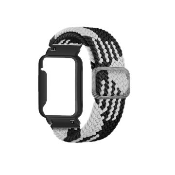 Xiaomi Mi Band 7 Pro nylon elastiskt klockarmband med skydd - Svart Vit / Svart