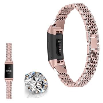 Fitbit Charge 4 / 3 cool rhinestone décor watch band - Rose Gold