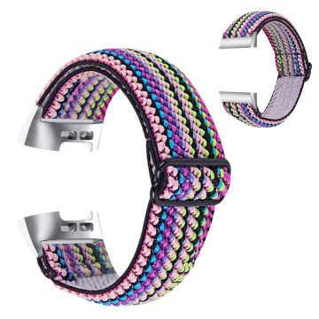 Fitbit Charge 4 / 3 elastic stylish pattern watch strap - Multi-colored weave pattern