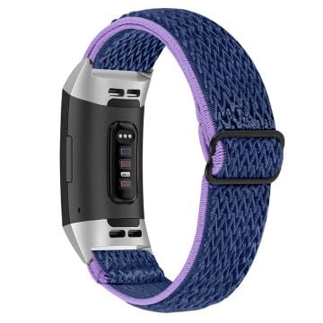 Fitbit Charge 4 / Charge 3 elastiskt klockarmband i nylon - Lila / Blå