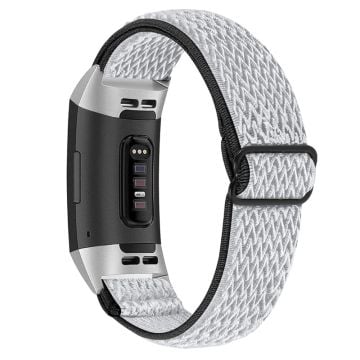 Fitbit Charge 4 / Charge 3 elastiskt klockarmband i nylon - Svart / Vit