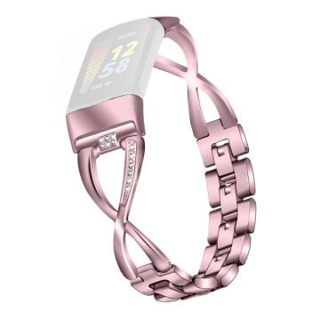 Fitbit Charge 4 / 3 elegant klockarmband i rostfritt stål med strassdekor - Rosa