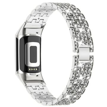 Fitbit Charge 4 / 3 klockarmband i rostfritt stål med strassdekor - Silver