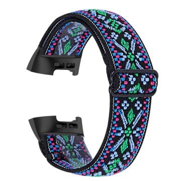 Fitbit Charge 4 / 3 elastisk nylonrem med mönster - Blå / Blå