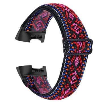 Fitbit Charge 4 / 3 elastisk nylonrem med mönster - Röd Tribal Blommönster