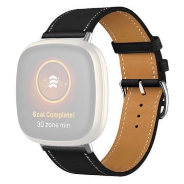 Fitbit Sense 2 / Versa 4 klockarmband i äkta läder med sömmar - Svart / Svart