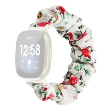 Fitbit Sense 2 / Versa 4 klockarmband med elastiskt tygmönster - Vit / Röd Blomma