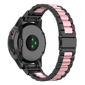 22 mm klockarmband i rostfritt stål med vikbart spänne för Garmin-klocka - Svart / Rosa / Svart